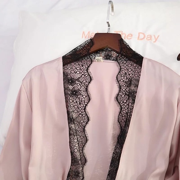 New Pink 4 Pieces Women Pajamas Set Satin Sleepwear Silk Nightwear Spag - Picture 4 of 6